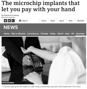 Image of a screenshot of a BBC article on human chip implants