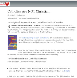 Image of a screenshot of why Catholics are not Christian site